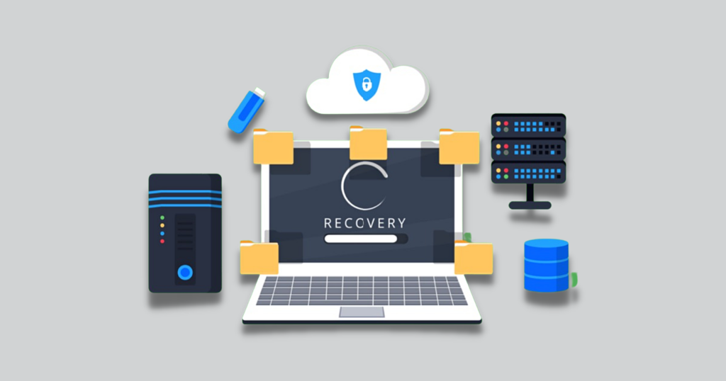 Backing up data Server including the operating system is backed up to recover the data